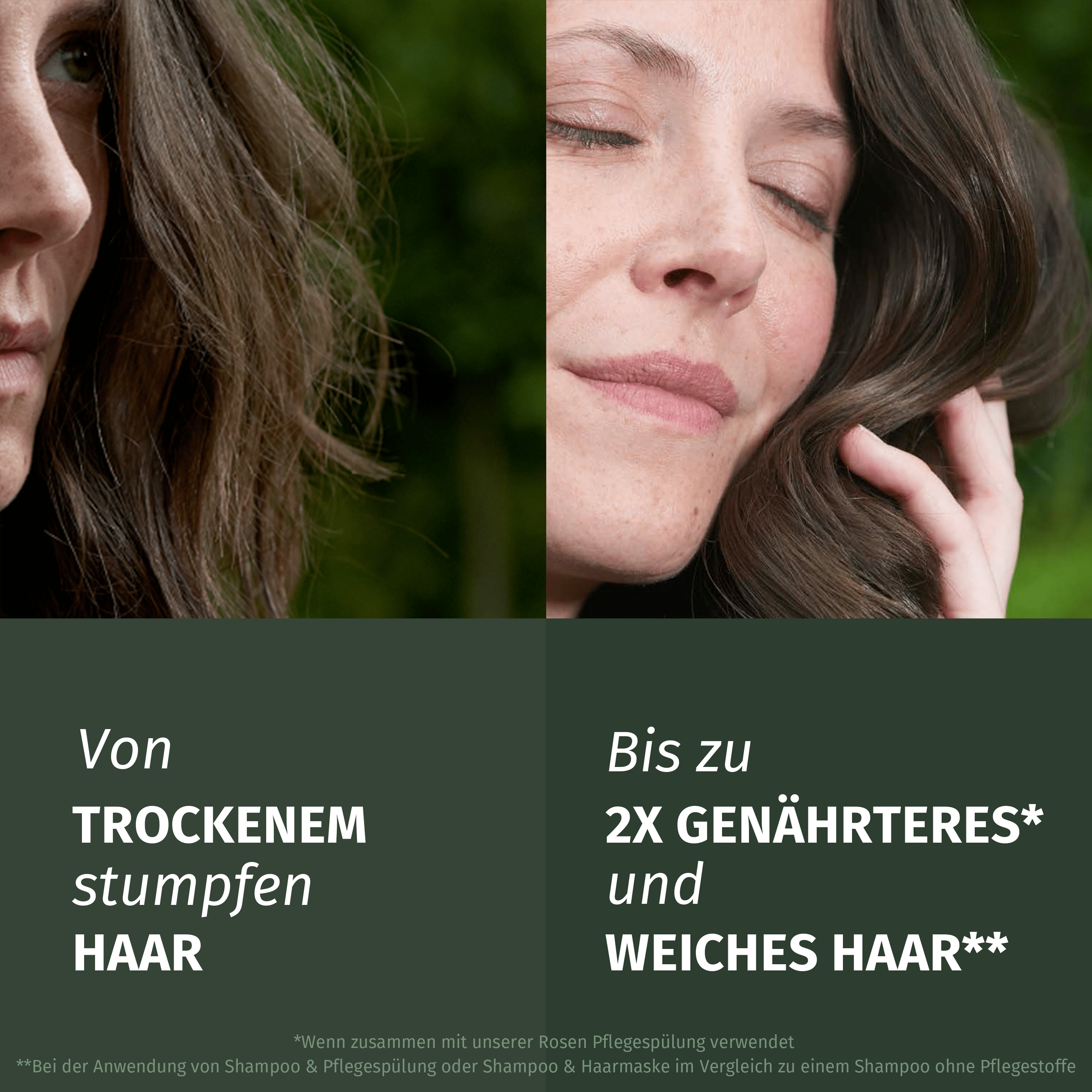 Von trockenem stumpfen Haar bis zu 2x genährteres und weiches Haar