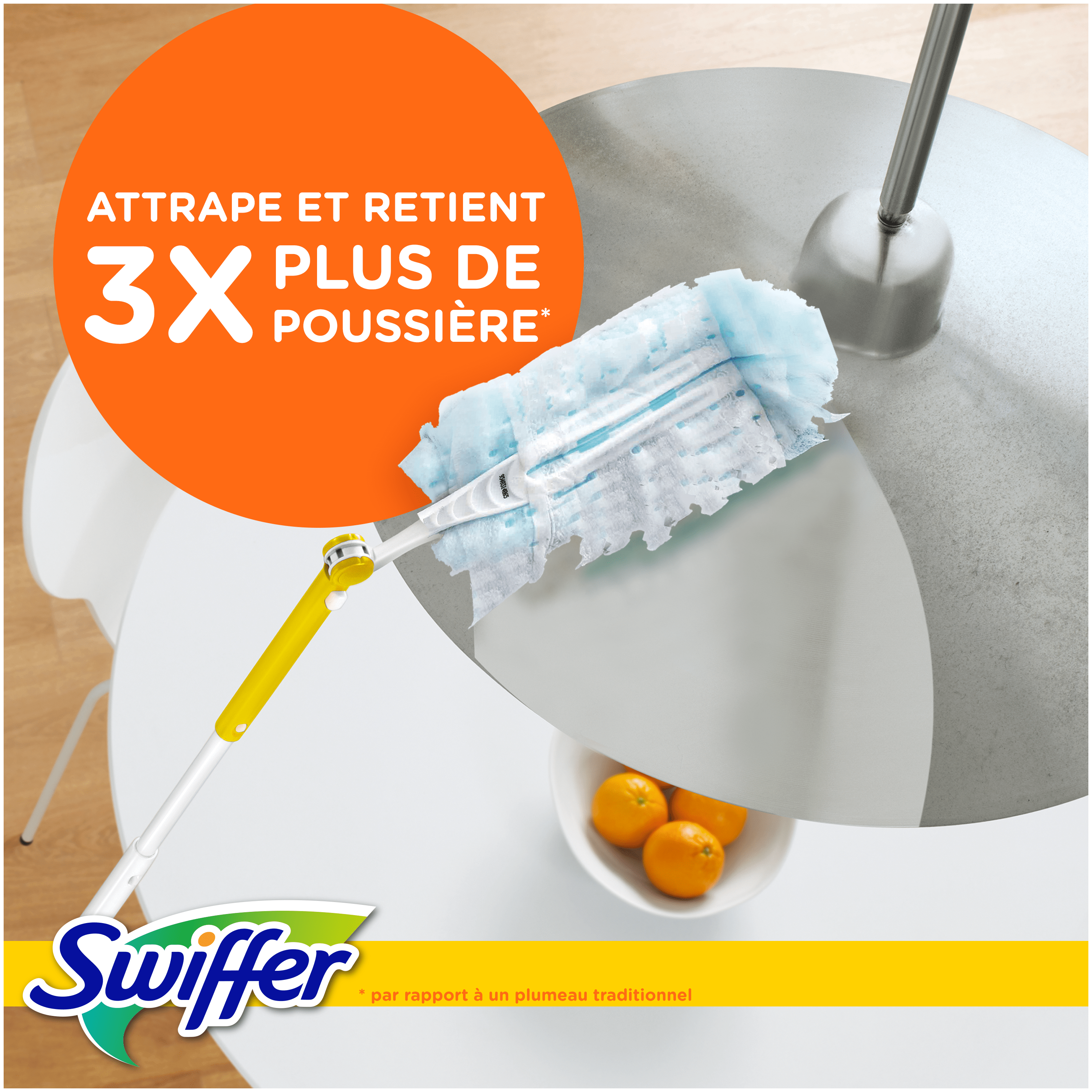 Attrape et retient 3x plus de poussière (par rapport à un plumeau traditionnel)