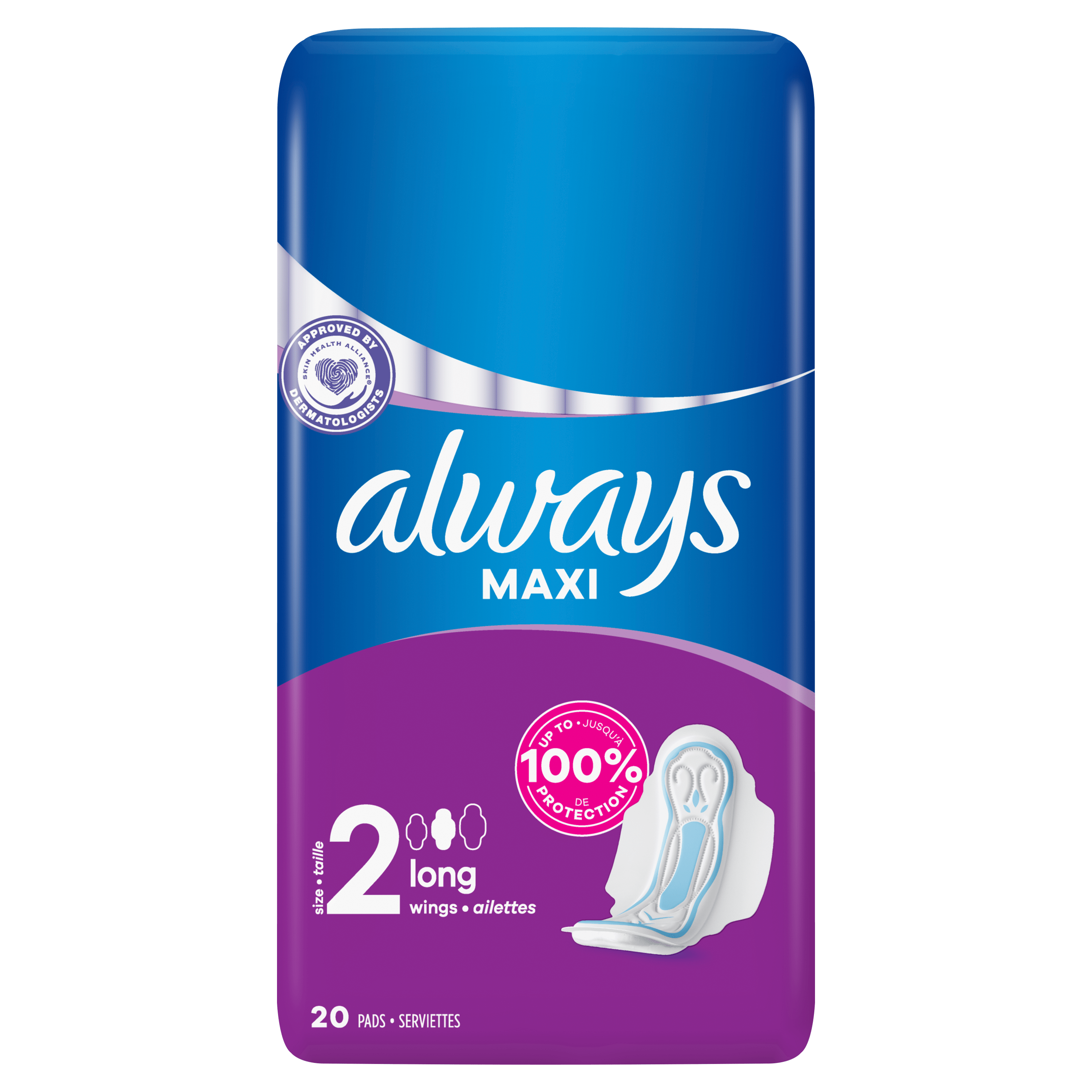 Always Maxi serviettes hygiéniques avec ailettes, taille long
