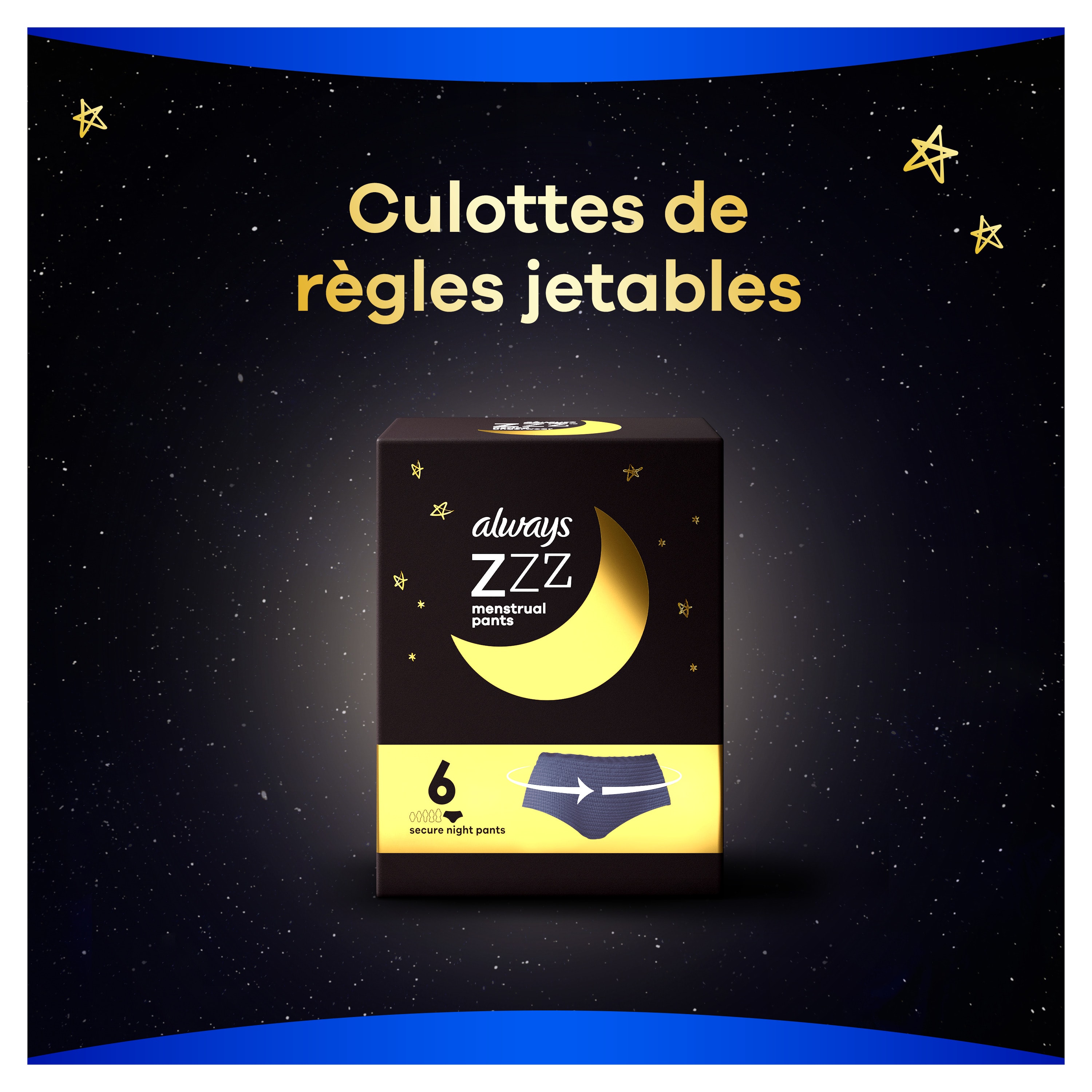 Paquet d'Always Zzz sur fond de ciel nocturne