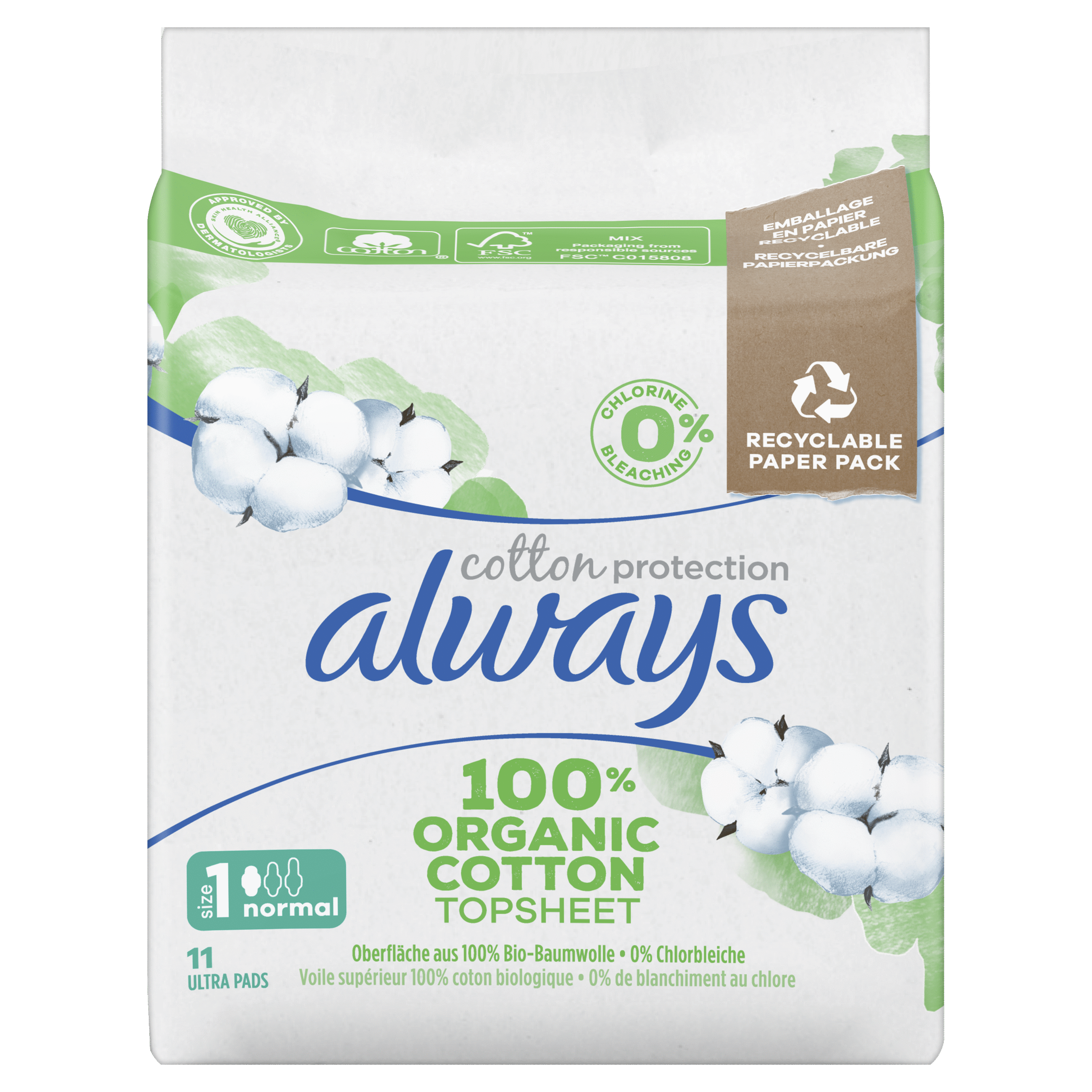 Paquets des serviettes Always Cotton Protection Normal avec Ailettes