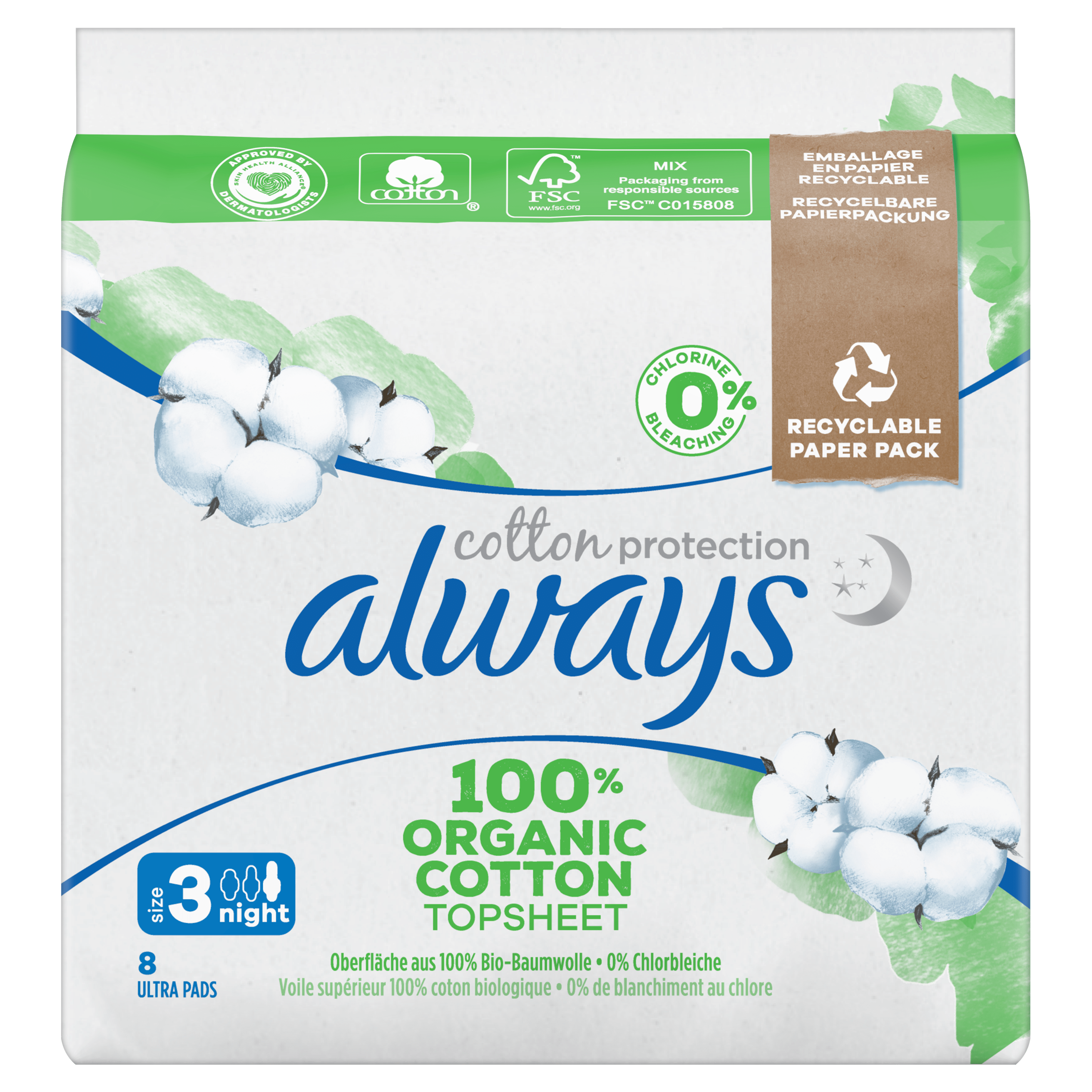 Paquet de Always Cotton Protection Night Serviettes avec Ailettes