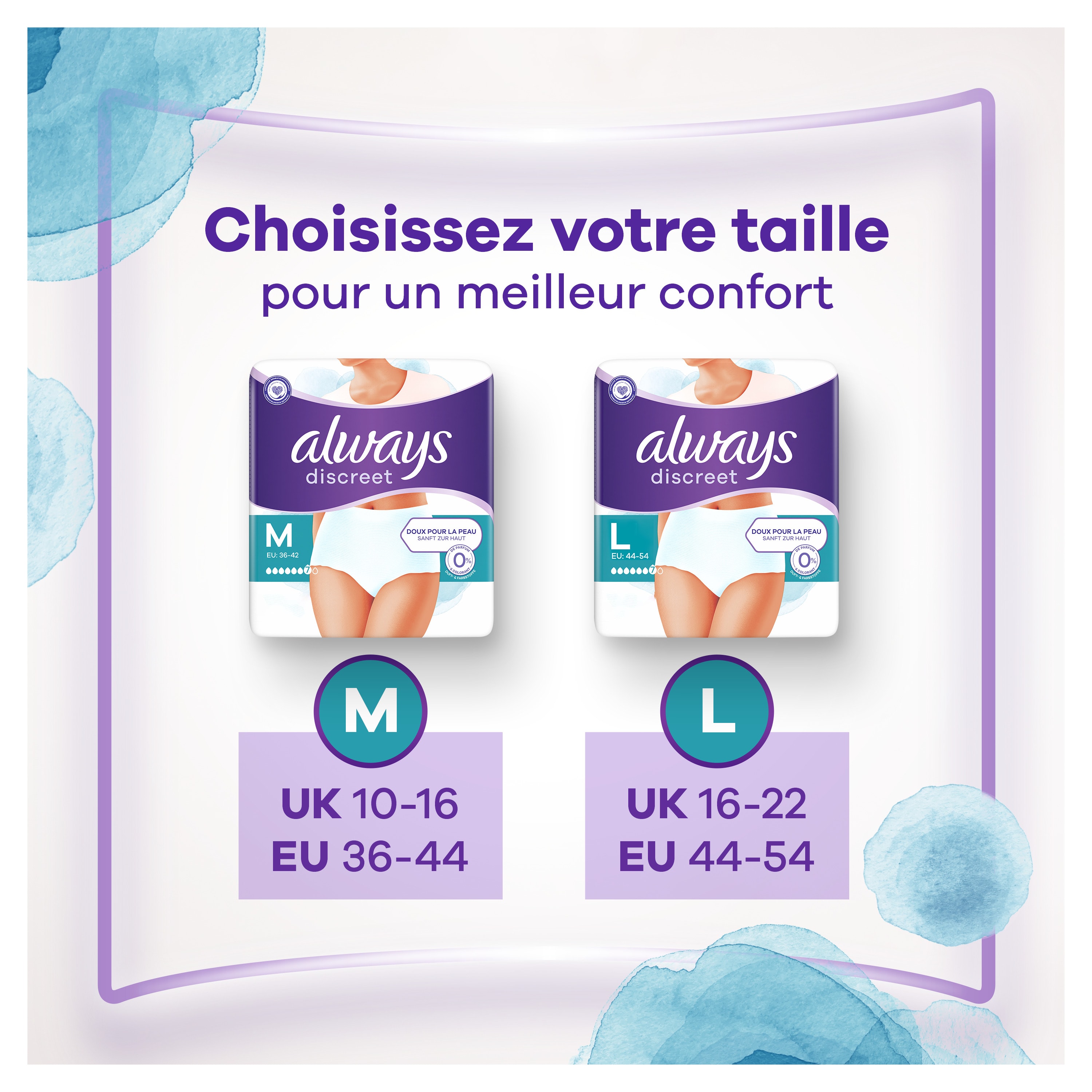 Culottes pour fuites urinaires Always Discreet 0% - Taille L/M