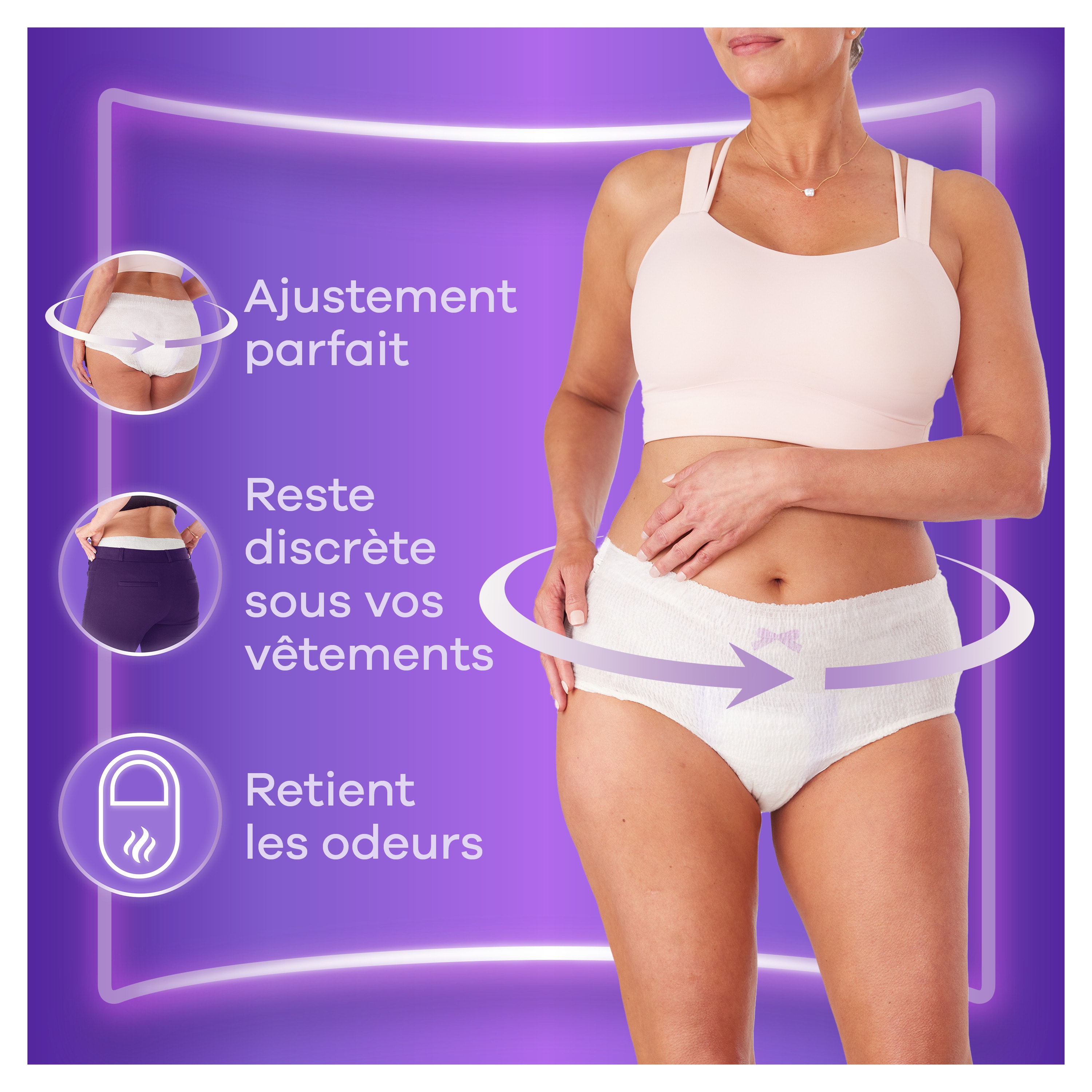 Ajustement parfait, Reste discrète sous vos vêtements, Retient les odeurs