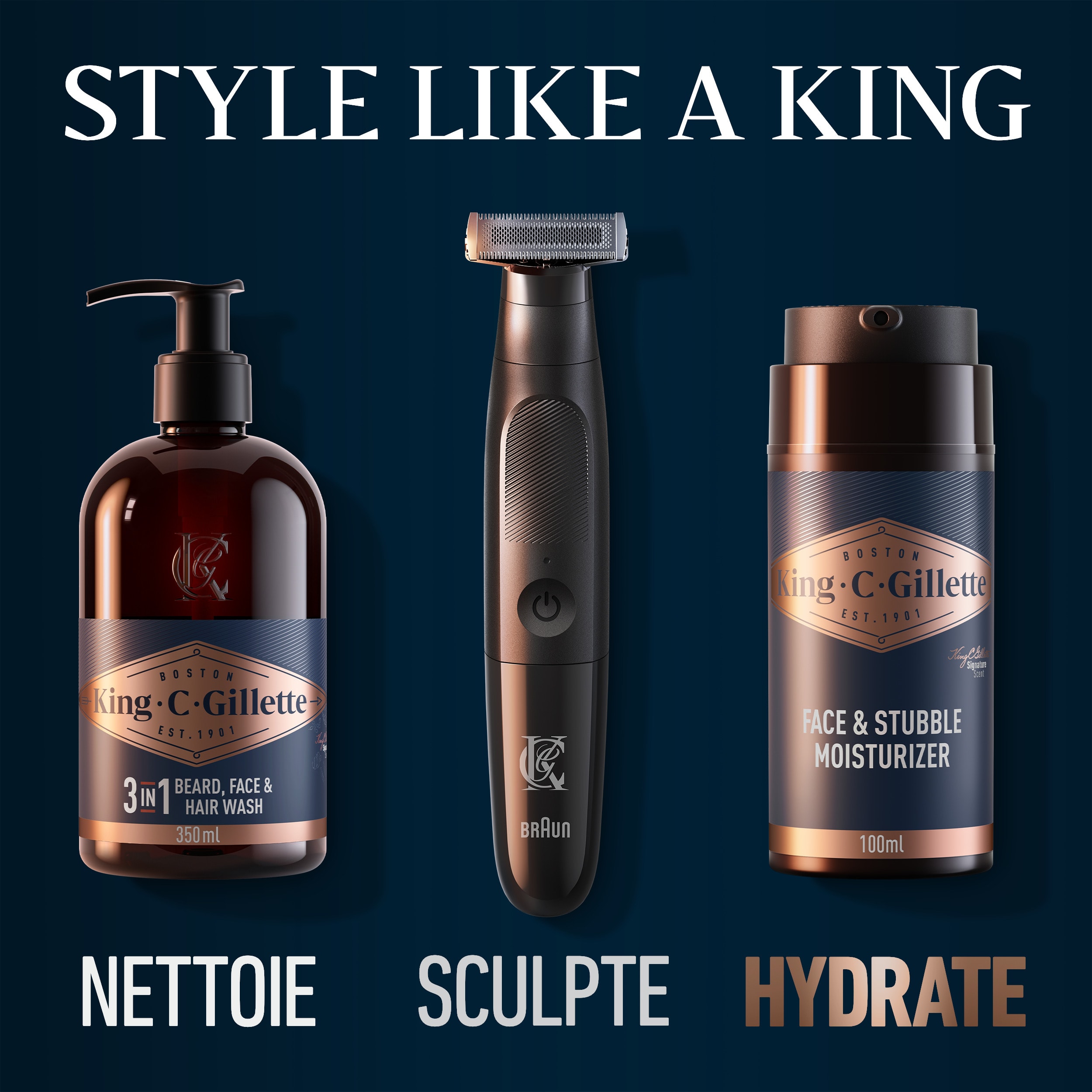 Style like a king , Nettoie stylise hydrate