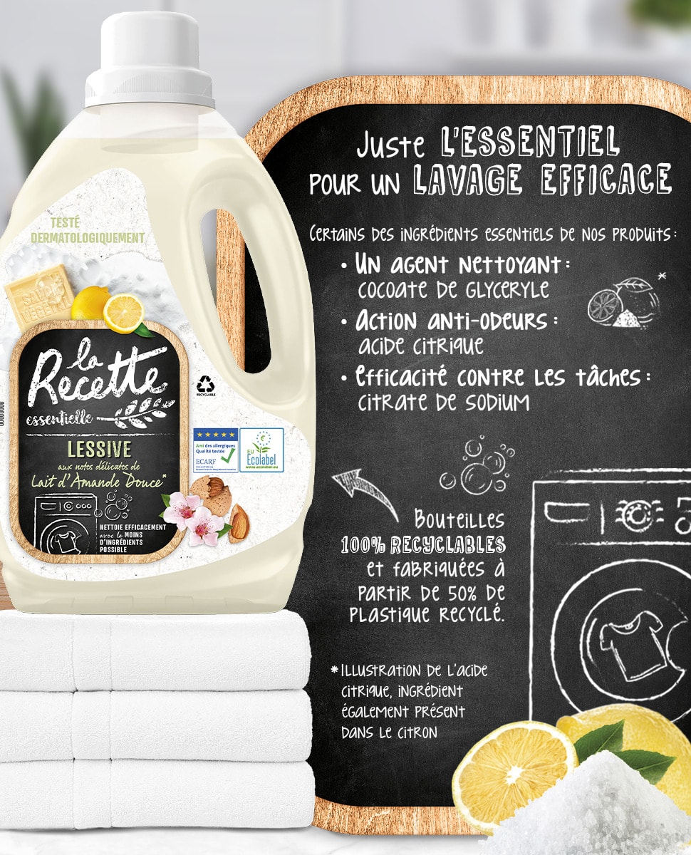 Packaging de la recette devant un tableau avec les ingrédients