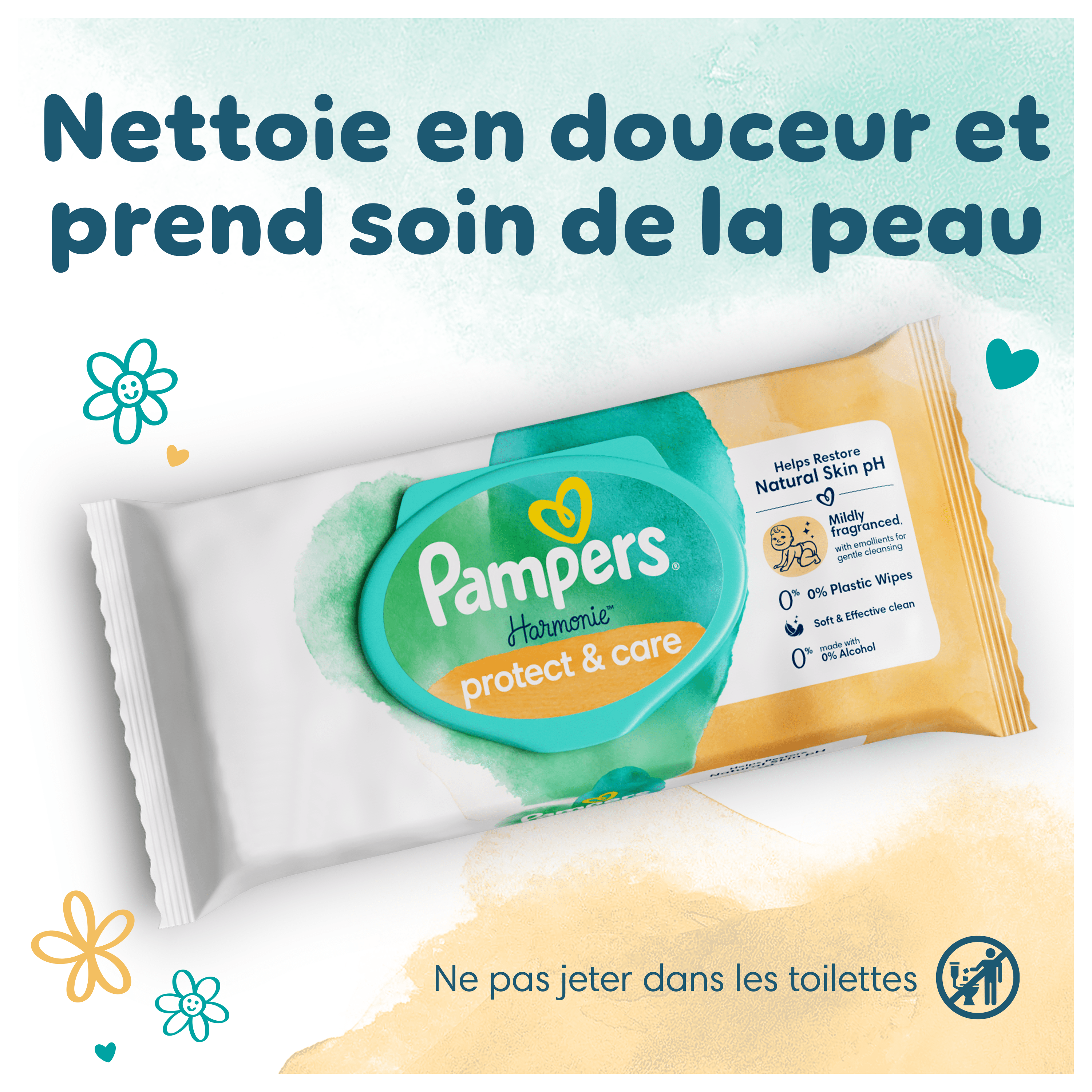  Lingettes Pampers Harmonie Protect and Care
