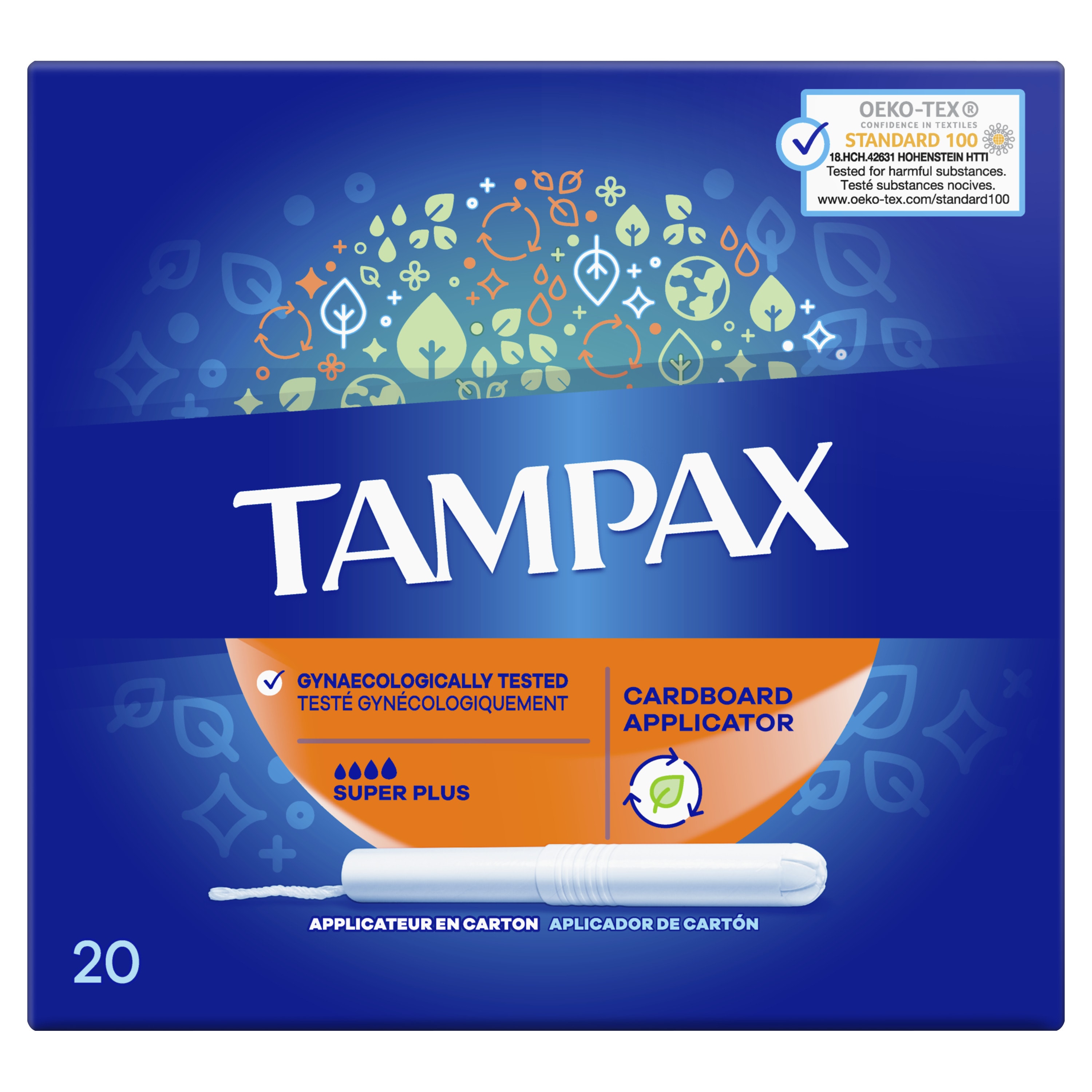Boîte de Tampax Tampons avec applicateur en carton Super plus.