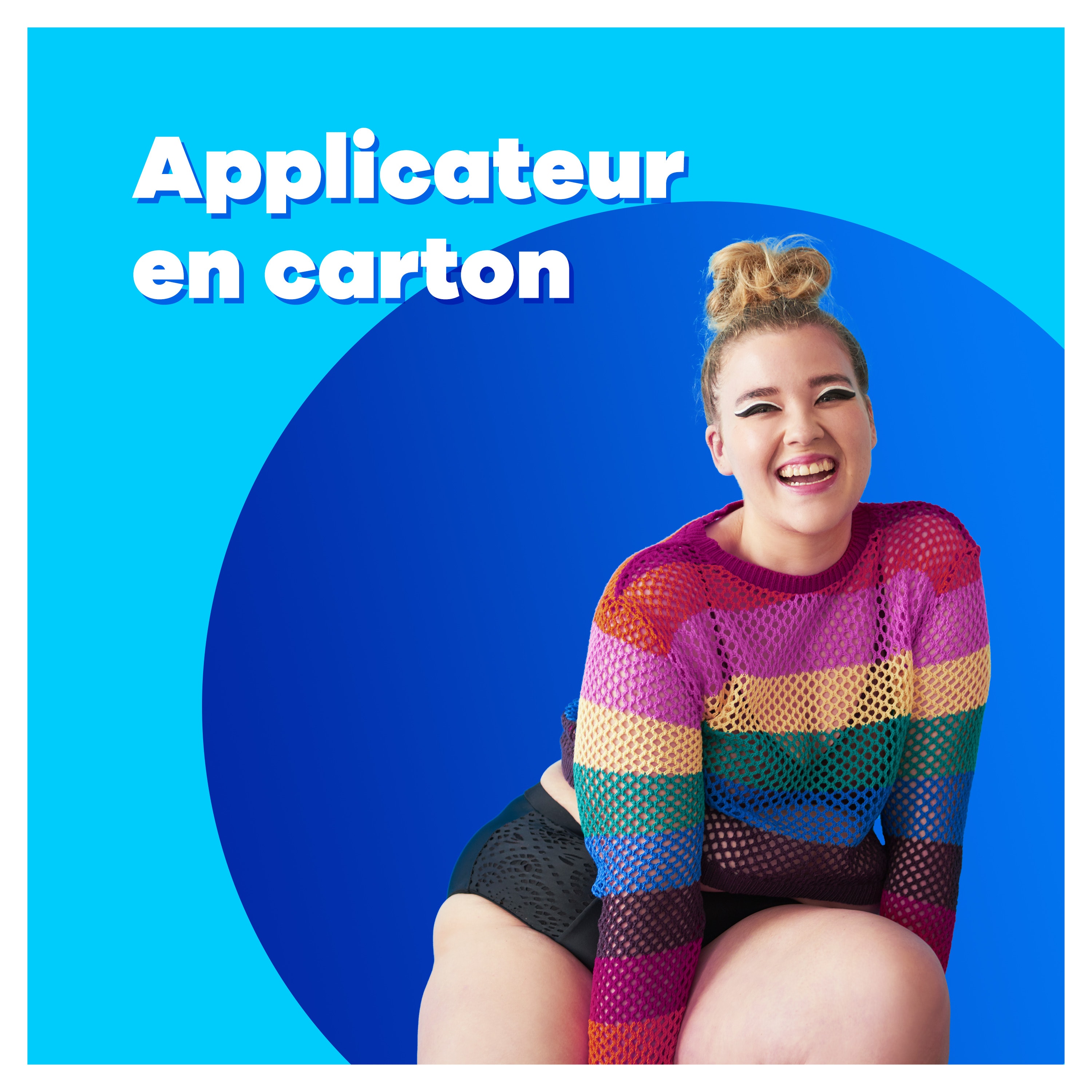 Applicateur en carton - image d'une femme qui sourit.