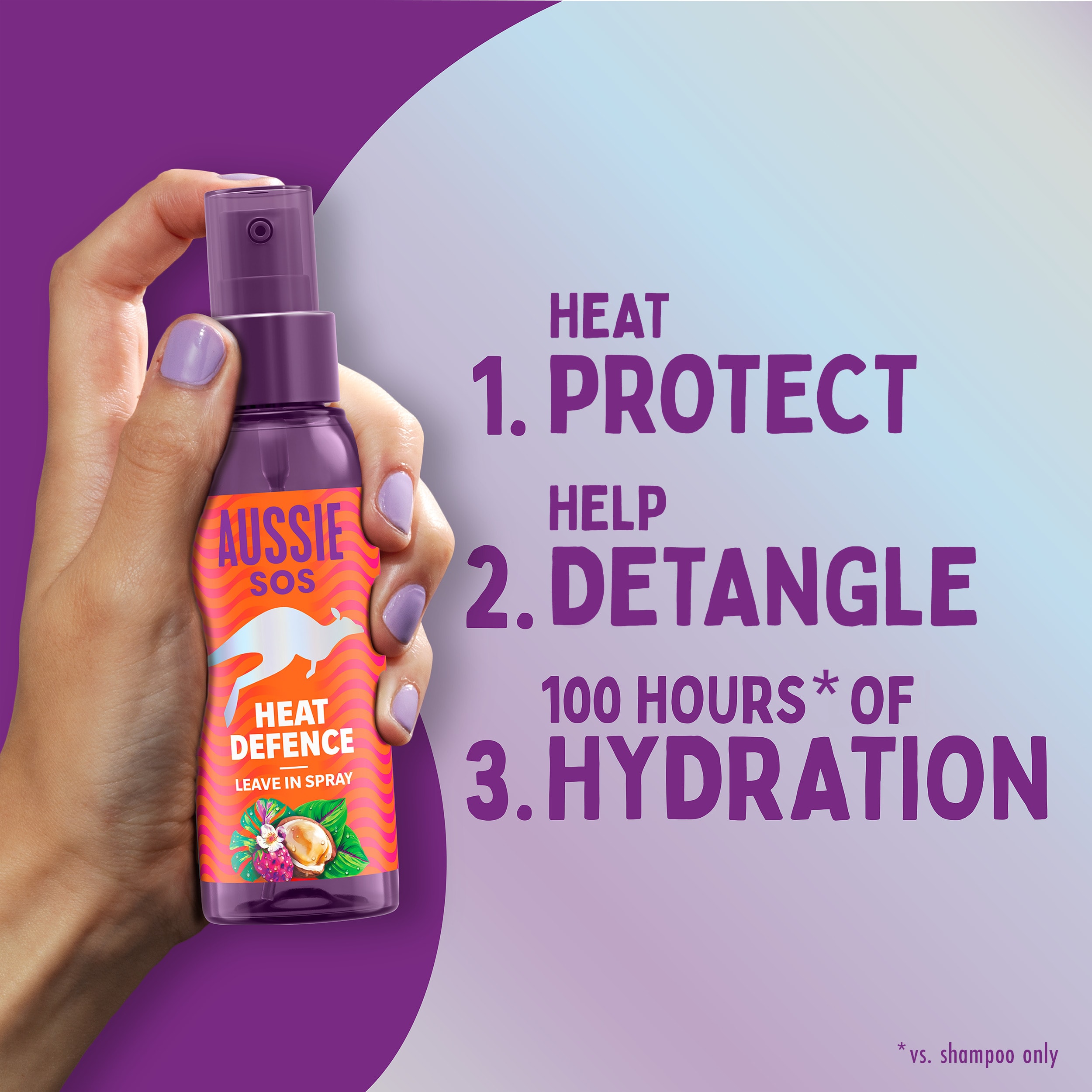 Aussie SOS Heat Defence Leave In Spray 100ml for Heat Protection & 100 Hours of Hydration