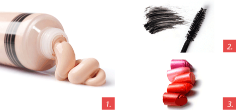 Crème de fond de teint, mascaras et rouge à lèvres