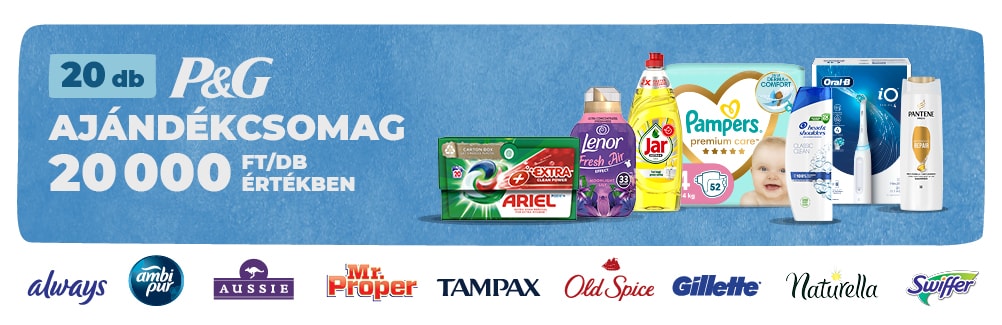 P&G termékek kék alapon, és állítsd, hogy megnyerheted őket